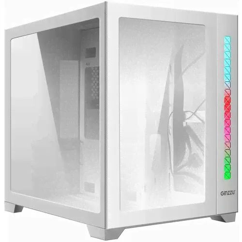 Корпус Ginzzu V400 mATX кубик, закаленное стекло, RGB подсветка белый-0